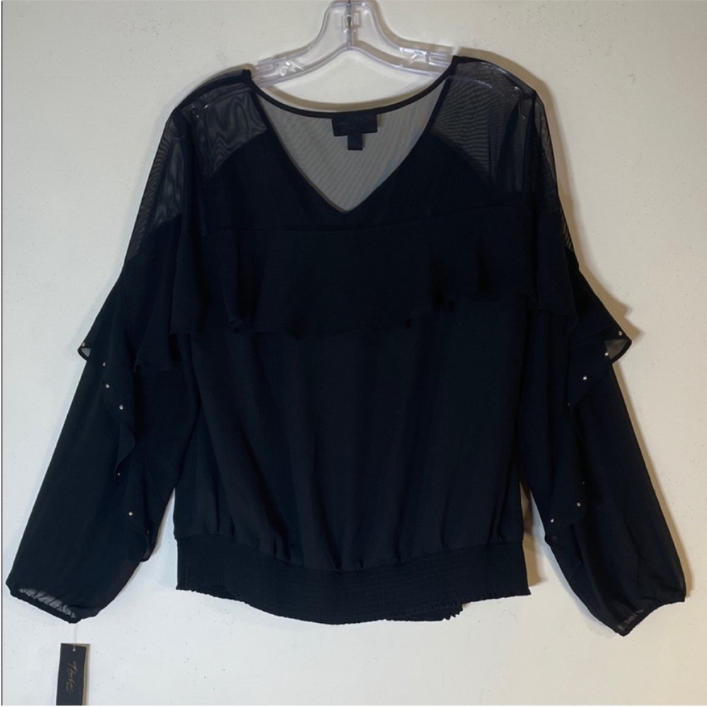 Thalia Sodi Boho Studded Blouse with Sheer Ruffle Sleeves. Large. NWT. - Picture 11 of 14